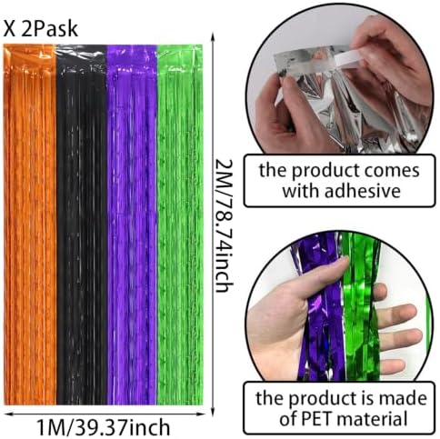 2 Pack Halloween Foil Fringe Curtains Party Decoration, 3.3 x 6.6ft