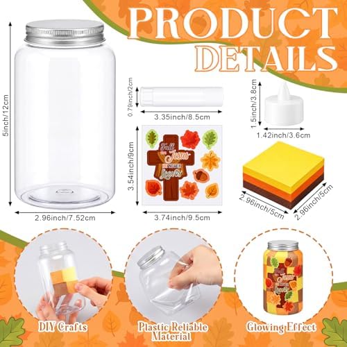 Qinyoung 12 Pcs Fall Christian Crafts Maple Leaf Mason Jar with LED