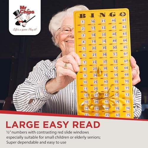MR CHIPS Large 14.75" L x 6.75" W Jam-Proof Finger Tip Bingo Master Board Card with Large 3/4" Sliding Windows, Thick 5 Ply Cardboard, Gold Rush Style, Perfect for Tracking Bingo Games