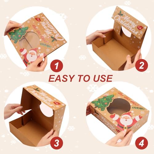 Christmas Cookie Boxes, Brown Kraft, 24 Pack, 8.25"x6"x2.75"