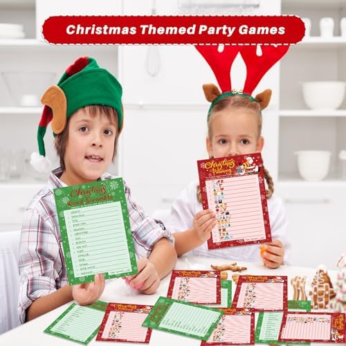 YQUQWN 32PCS Christmas Party Games Word Guessing Game, Christmas Trivia Cards Pattern Guessing Game Winter Xmas Party for Kids Family School Office Games Supplies