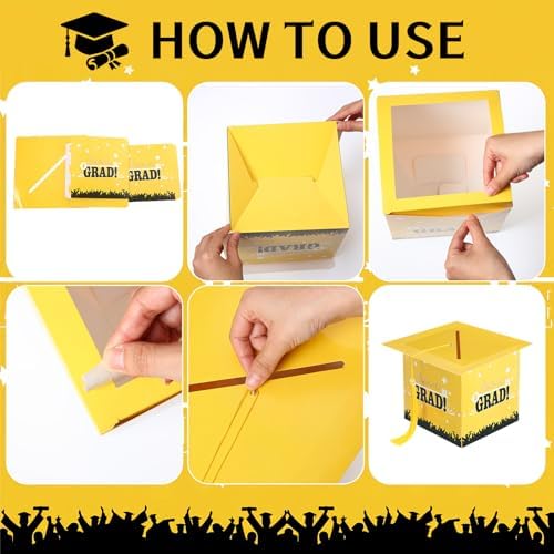 Outus 2026 Graduation Card Box with Tassel Grad Cap,Yellow,Stylish