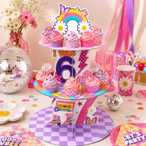 Groovy 67 Cupcake Stand - 3Tier I was 6 Now I'm 7 Dessert Holder