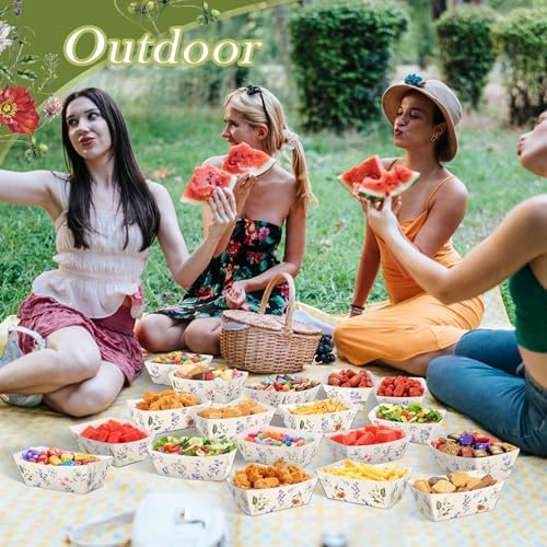 Funnymoom 100 Pcs Wildflower Paper Food Trays Floral Food Serving Trays 4.13 x 2.2 Inches Disposable Vintage Nacho Boat for Spring Birthday Flower Baby Shower Bridal Wedding Tea Party Supplies