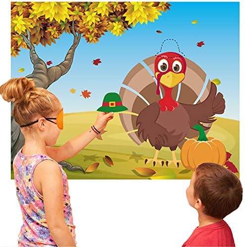 Thanksgiving Games for Kids Adults, Pin the Hat on the Turkey Game
