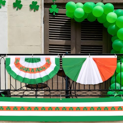 EBaokuup 5 Pcs St. Patrick's Day Flag Bunting Set, St Patricks Day Large Long Hanging Banner with Fan Flags, Irish Shamrock Bunting Flag for Garden Patio Parade Party Decor