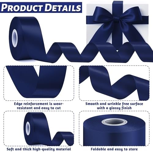 30 Yards 1 1/2 in Navy Blue Ribbon for Gift Wrapping Graduate Birthday