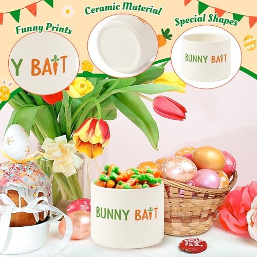 Easter Bunny Candy Dish Cauldron, Rabbit Mini Ceramic Candy Bowl Tiered Tray Decor, Easter Snack Serving Bowl Table Wishes Accents for Party Birthday Home Kitchen Events (Bunny Bait)