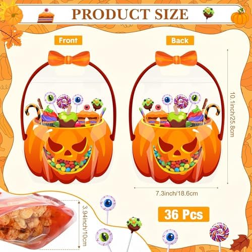 Fuutreo 36 Pcs Halloween Treat Bags with Handles, Pumpkin Plastic