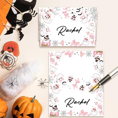 Halloween Place Cards for Table Setting, Ghost Tent Cards Decor For Birthday Baby Shower Autumn Party Reception Decorations, Bridal Shower Place Card, 25 Pack Birthday Food Name Card 2 x 3.5" /033