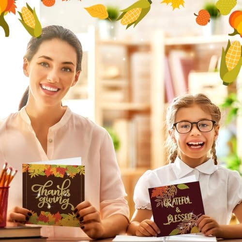 Saillong 12 Pack Fall Thanks Diamond Painting Greeting Card Kits DIY Thanksgiving Diamond Art Cards with Envelope Maple Leaves 5D Rhinestones Paint Card for Adults DIY Crafts Family Friend Autumn Gift