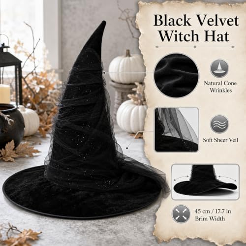 Women's Witch Hat with Shapeable Wide Brim and Adjustable Drawstring
