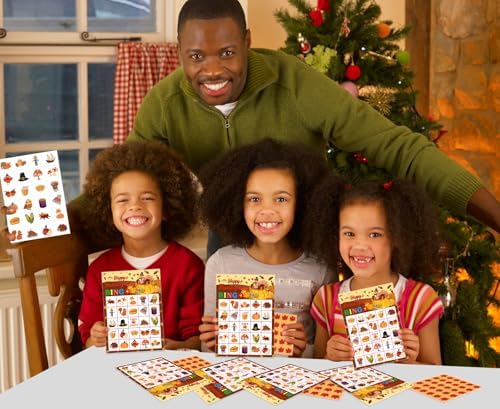 Thanksgiving Bingo Games for Kids Adults - 24 Players Turkey Bingo Cards - Happy Thanksgiving Party Games for Family Fall Autumn Activities Classroom Thanksgiving Gifts