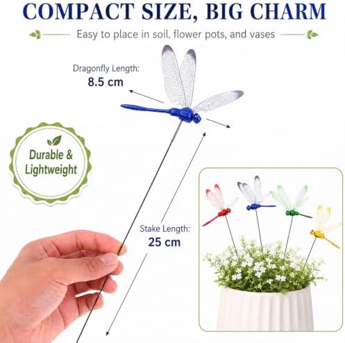 RAINFLOW 12PCS Realistic Dragonfly Garden Stakes 3D Fake Garden Decor