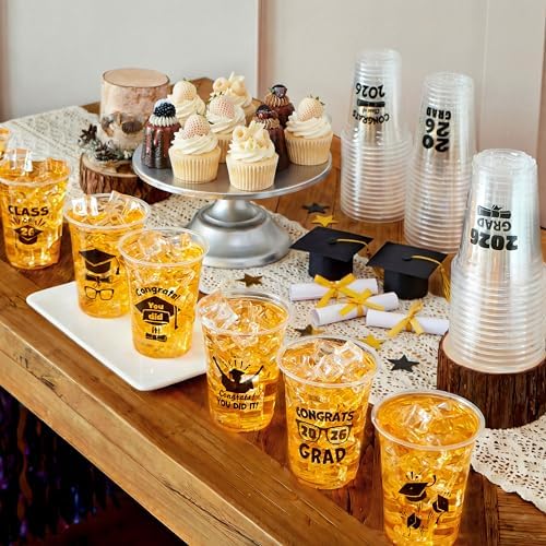 JOYIN 24 Pcs 16OZ Graduation Plastic Party Cups, Black Class of 2026 Decorations, Personalized Graduation Cups for College High School Grad Party Favors Supplies