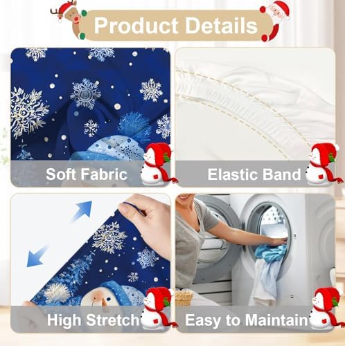Snowman Chair Covers Set of 4, Stretchable Dining Chair Slipcovers with Snowflakes and Winter Trees for Christmas Holiday Decor