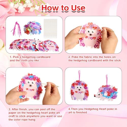 Fennoral 12 Pack Mother's Day Craft Kits for Kids Make You Own Hedgehog Heart Poke in Art and Craft with Card DIY for Mom Gift for Kids Classroom Activities Party Decoration