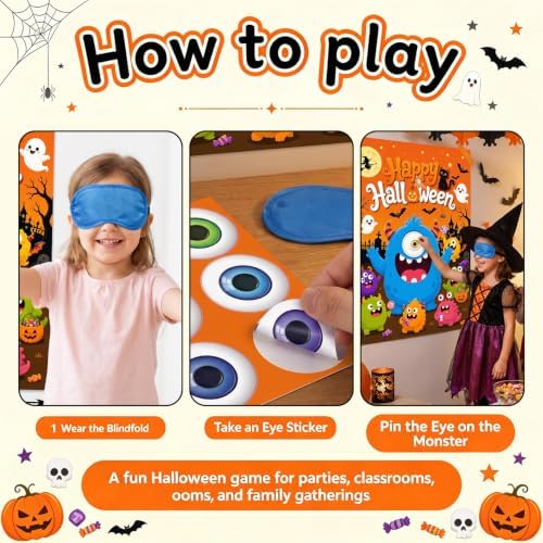 Halloween Party Games for Kids, Pin the Eyeball on The Monster