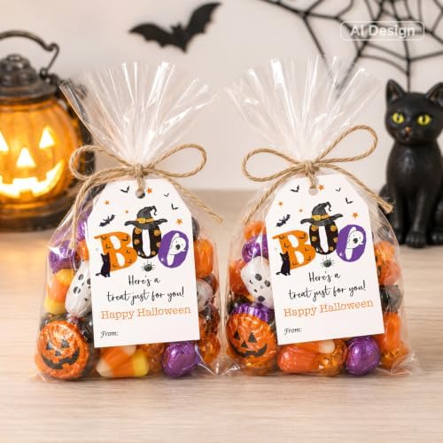Alynta Halloween Tags with String 50Pcs Happy Halloween Paper Gift Tags