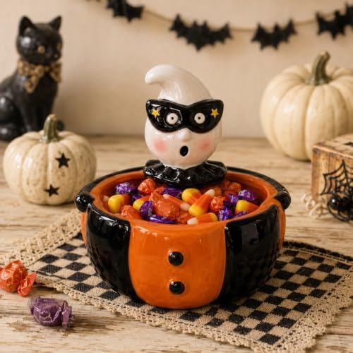Reallnaive Halloween Candy Bowl Vintage Pumpkin Ghost Ceramic Candy Dish