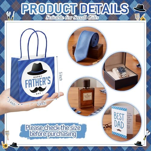 Silkfly 24 Pack Mini Father's Day Bags Bulk with Tissue Paper 5x5x3 Small Best Dad Gifts Bags with Handles Happy Father's Day Party Favors for Dad Grandpa Birthday Decoration Retail Wrapping