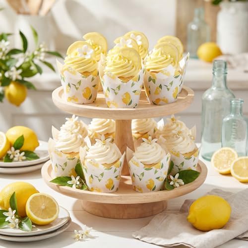 Maxdot 200 Pcs Lemon Flower Tulip Cupcake Liners for Baking Yellow Fruit Paper Muffin Baking Cups Fruit Theme Tulip Muffin Liners Wrappers for Summer Baby Shower Wedding Birthday Spring Party
