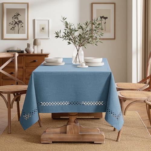 MIULEE Dusty Blue Tablecloth with Decorative Cutouts 60x120 inch