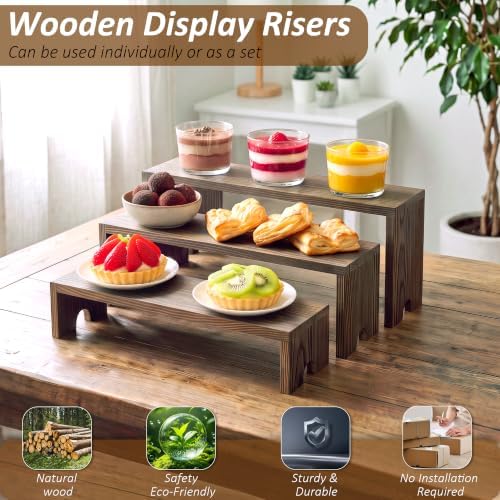 2 Set Wooden Cupcake Stand for Decor, 3 Tiered Display Risers