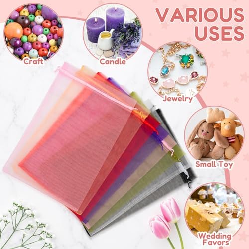 Crweety 50PCS Organza Bags 8x12 Large White Mesh Bags Drawstring Gift Bag Pouches for Wedding Favors Goodie Sachet Jewelry, Sheer Treat Bag Bulk for Birthday Baby Bridal Shower Graduation Party