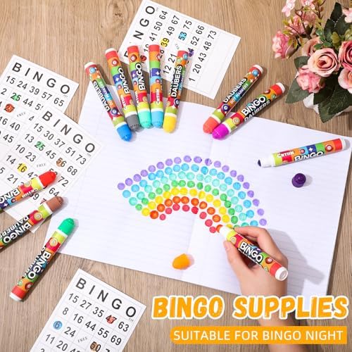 Crtiin 228 Pack Game Cards and Dot Daubers Set Includes 180 Bingo Cards and 48 Dot Markers Supplies Calling Card Set for Kids Preschool Children, Large Groups, Family Gathering Activity, Game Night