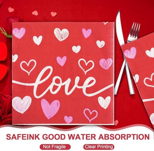 Dereinwo 50 Pcs Valentines Day Paper Plates and Napkins Set