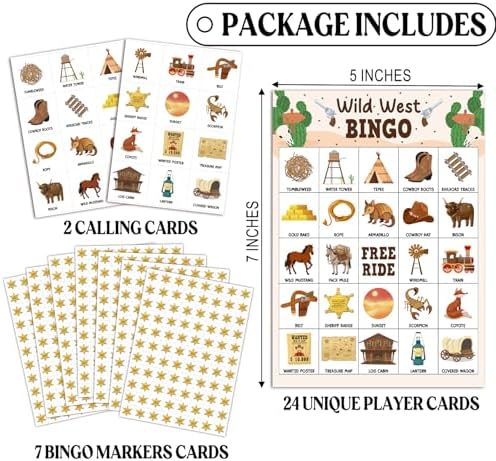 Wild West Bingo Game, Cowboy Games with 24 Players, Happy Holiday Bingo Game for Adults Family Friend, Western Games Card for Outdoor Indoor, Family Holiday Birthday Party Activities Supplies-17