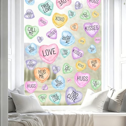 DIYDEC 8 Sheets Valentines Window Clings Double-Sided Pink Purple Blue Valentines Window Stickers Love Heart Window Decals for Home Wedding Anniversary Party Store Glass Holiday Decoration