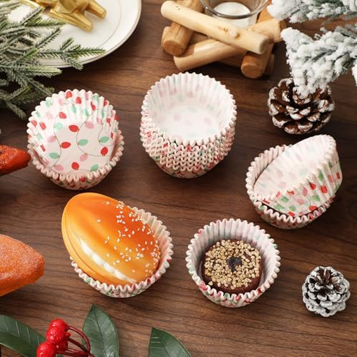 Whaline 300Pcs Christmas Bulb Paper Baking Cups Colorful Xmas Bulbs Cupcake Muffin Liners 2 x 1.2 Inch Winter Holiday Cake Candy Cup Paper Wrappers for Xmas Wedding Birthday Baby Shower Party