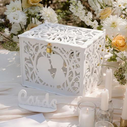 Jolik Wedding Card Box with Sign – Large Rustic Wedding Money Box Holder, DIY Envelop Gift Card Shadow Boxes for Wedding Reception, Anniversary, Graduation, and Birthday Parties