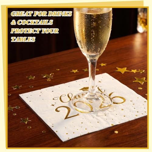 Natnarr Graduation Cocktail Napkins Class Of 2026, White Gold, 50 Pack