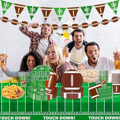 Football Party Decorations Football Party Supplies Kit Serve 24 Plates Napkins Cups Banner Tablecloth for Foot Ball Themed Birthday Gameday Decorations