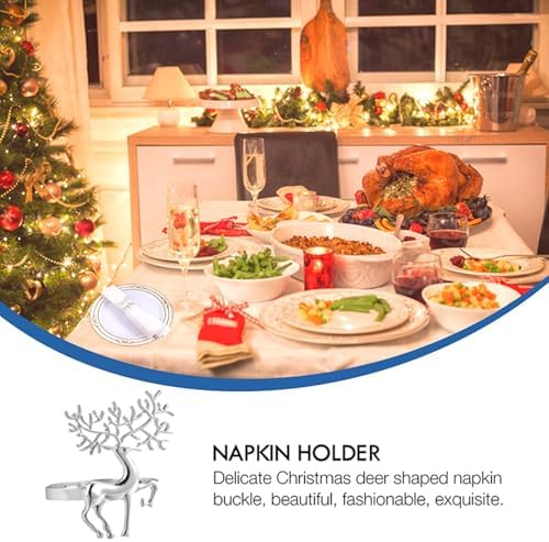 Silver Deer Christmas Napkin Rings Set of 6, Metal Xmas Elk Napkin Holders, Winter Wedding Dinner Table Decorations Christmas Ornaments