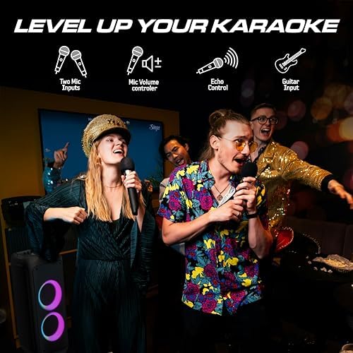 Philips Bluetooth Party Speaker, 120W Powerful Sound with Dynamic Bass Boost, 10 RGB Light Modes, Karaoke Mic & Guitar Inputs, FM Radio, USB/TF/AUX Playback, Portable Handle, Remote Control (Cordless)