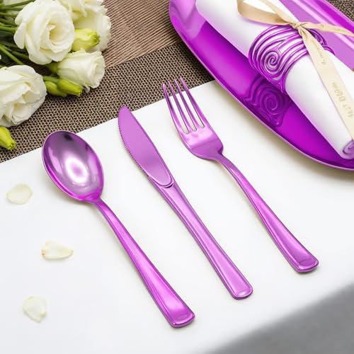 Glowserve 153 Pack Purple Disposable Plastic Silverware Set Cutlery Set