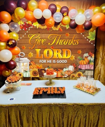 Give Thanks to The Lord Banner Backdrop 10x8FT Christian Thanksgiving Decorations Background Autumn Maple Leaves Pumpkins Religious Thanksgiving Harvest Party Supplies Wall Decor