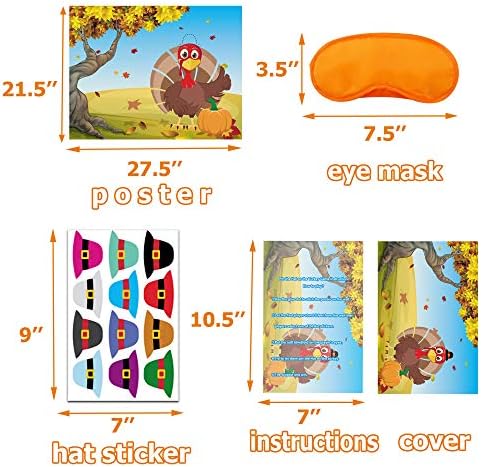 Thanksgiving Games for Kids Adults, Pin the Hat on the Turkey Game