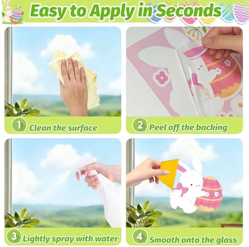9 Sheets Easter Window Clings for Kids, 134 Pcs Cute Bunny Chick Egg Window Stickers, Static Spring Easter Decorations for Home, Classroom & Party Windows