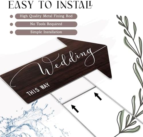 Wenqik 6 Pack Wedding Directional Arrow Signs with Stakes(Walnut Brown)