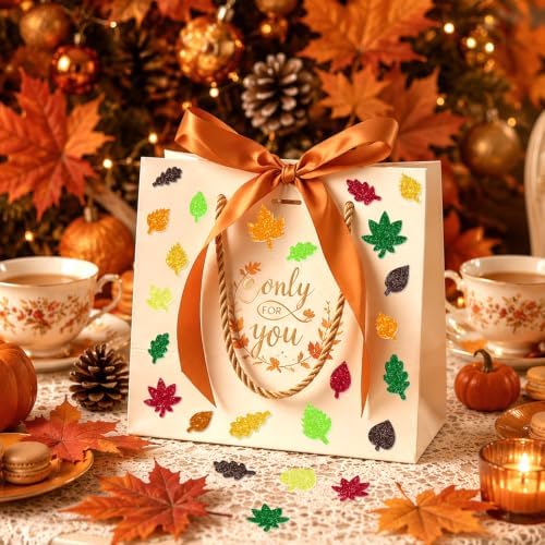 581 PCS Fall Leaf Foam Stickers, Glitter Autumn Leaf Stickers, 8 Colors