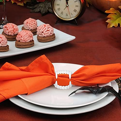 Set of 6 Halloween Napkin Ring Holder Buckle Vampire Fangs Teeth Napkin Rings Metal Alloy Napkin Rings Spooky Napkin Holder Ring Serviette Ring Holders for Halloween Party Dinner Table Decor (White)