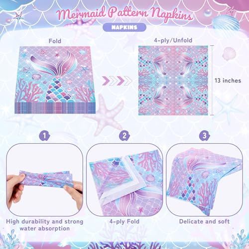 72PCS Mermaid Birthday Plates and Napkins, Mermaid Themed Party Supplies