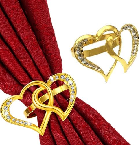 Gold Love Heart Napkin Rings Set of 6, Metal Valentine's Day Napkin Holders, Valentine's Day Decors Mother's Day Wedding Dinner Home Table Decorations Party Supplies