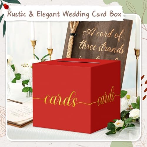 QIKSION Elegant Red Graduation Card Box, Gold Foil Gift Card Box for Party