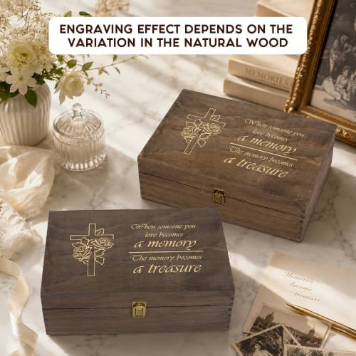 Memorial Engraved Wooden Keepsake Box, Memory Treasure Box with Inside Engraving, Sympathy Remembrance Gift Box for Photos, Letters, Mementos & Precious Memories, X-Large 14.15 x 9.5 x 4.5"